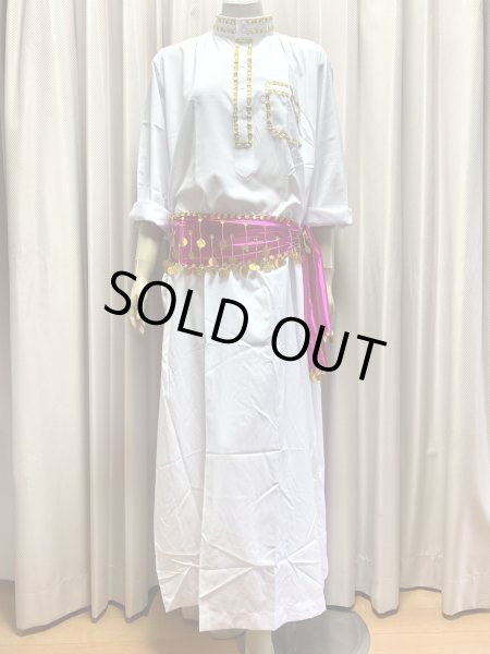 画像2: 白バラディ、スタンドカラーガラベーヤ(ヒップ＆ヘッドスカーフ付き)Mサイズ (2)