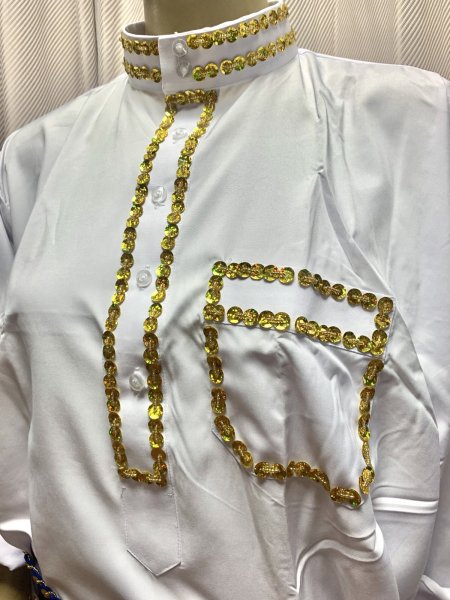 画像3: 白バラディ、スタンドカラーガラベーヤ(ヒップ＆ヘッドスカーフ付き)Mサイズ (3)