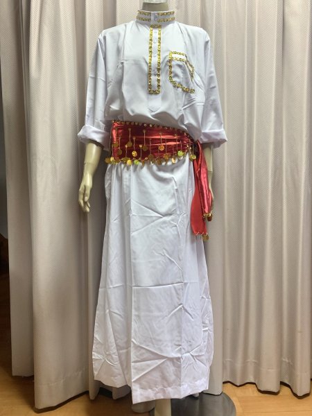 画像2: 白バラディ、スタンドカラーガラベーヤ(ヒップ＆ヘッドスカーフ付き)Lサイズ (2)