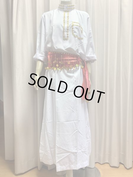 画像2: 20％OFF　白バラディ、スタンドカラーガラベーヤ(ヒップ＆ヘッドスカーフ付き)Lサイズ (2)