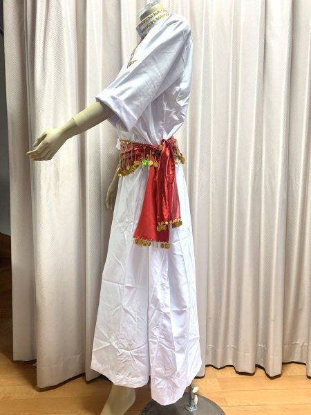 画像6: 白バラディ、スタンドカラーガラベーヤ(ヒップ＆ヘッドスカーフ付き)Lサイズ (6)