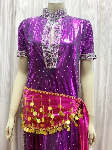 画像4: スタンドカラー・クリスタル付きバラディドレス (4)