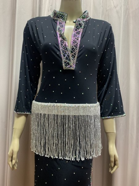 画像4: スタンドカラー・クリスタル付きバラディドレス(長袖） (4)