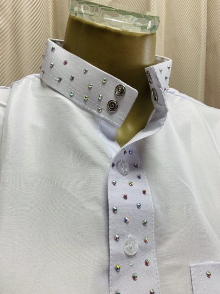 画像5: 白バラディ、スタンドカラーガラベーヤ(ラインストーン付き） (5)