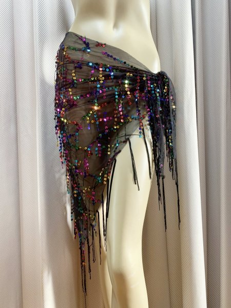 画像2: 頭に巻いてもOK!スパンコール付きトライアングルスカーフ (2)