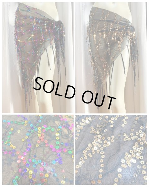 画像1: 頭に巻いてもOK！スパンコール付きトライアングルスカーフ (1)