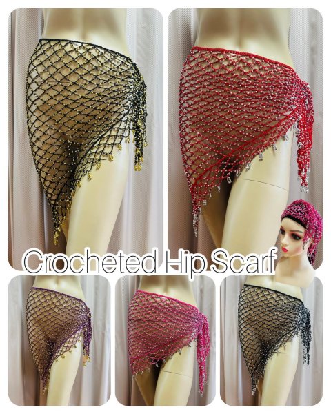 画像1: 編みネットトライアングルスカーフ (1)