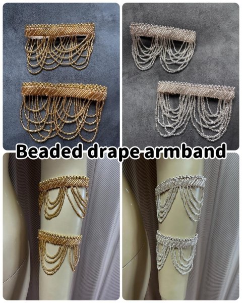 画像1: ドレープビーズ付きアームバンド（両腕用）シルバーorゴールド (1)