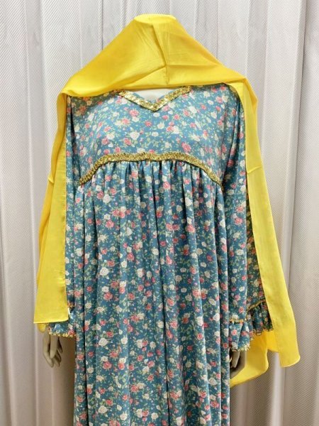 画像9: ファッラーヒ花柄ガラベーヤ(シルクベール付き） (9)