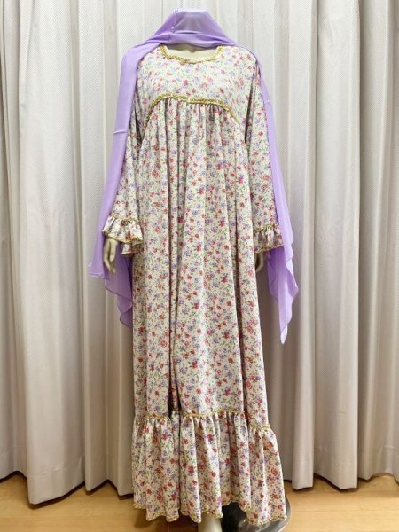 画像9: ファッラーヒ花柄ガラベーヤ(シルクベール付き） (9)