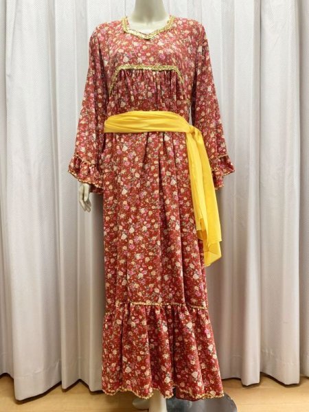 画像2: ファッラーヒ花柄ガラベーヤ(シルクベール付き） (2)