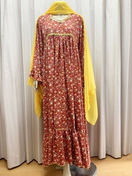 画像9: ファッラーヒ花柄ガラベーヤ(シルクベール付き） (9)