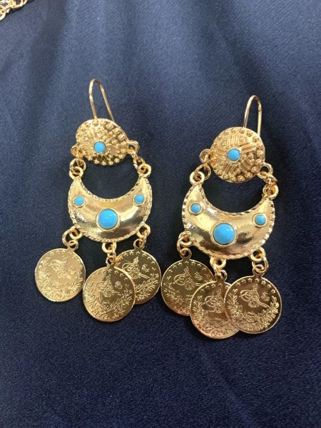 画像1: 三日月モチーフピアス（ターコイズ×ゴールド） (1)