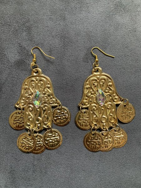 画像1: ラインストーン付きフォークロアピアス（ハムサ） (1)