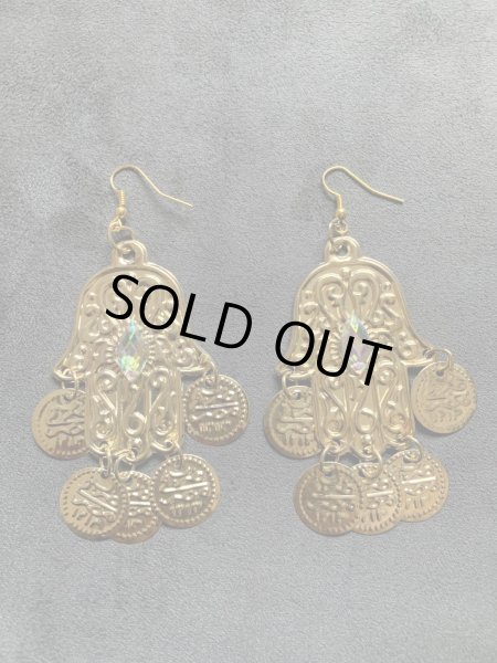 画像1: ラインストーン付きフォークロアピアス（ハムサ） (1)