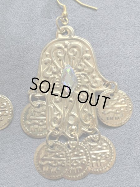 画像2: ラインストーン付きフォークロアピアス（ハムサ） (2)