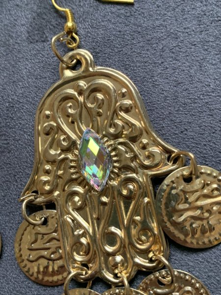 画像3: ラインストーン付きフォークロアピアス（ハムサ） (3)