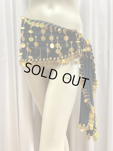 画像2: フリンジ付きヒップスカーフ（黒、ゴールド） (2)