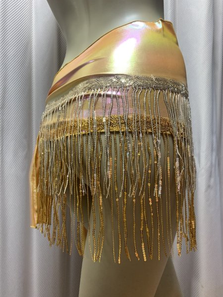 画像2: フリンジ付きゴールドヒップスカーフ (2)