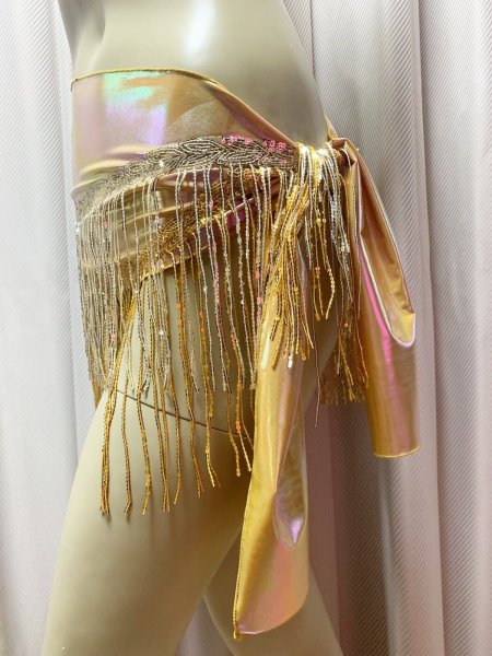 画像3: フリンジ付きゴールドヒップスカーフ (3)