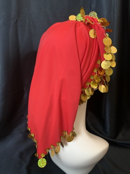 画像5: 頭に巻きやすい！スパンコール付きトライアングルスカーフ (5)