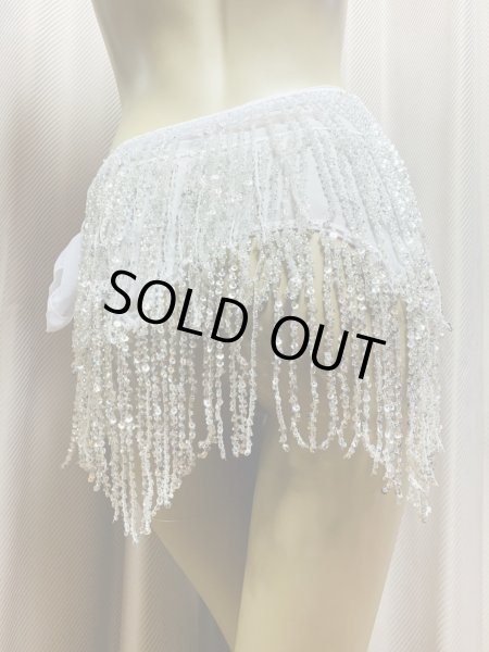 画像4: ビーズ付きスパンコールフリンジヒップスカーフ (4)