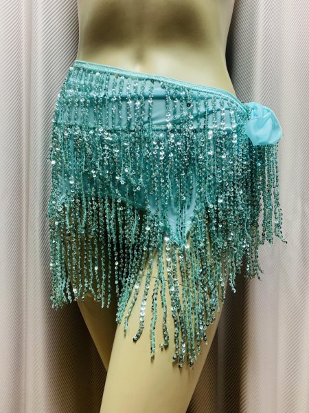 画像10: ビーズ付きスパンコールフリンジヒップスカーフ（ニュアンスカラー） (10)