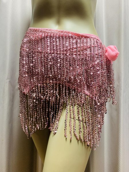 画像6: ビーズ付きスパンコールフリンジヒップスカーフ（ニュアンスカラー） (6)