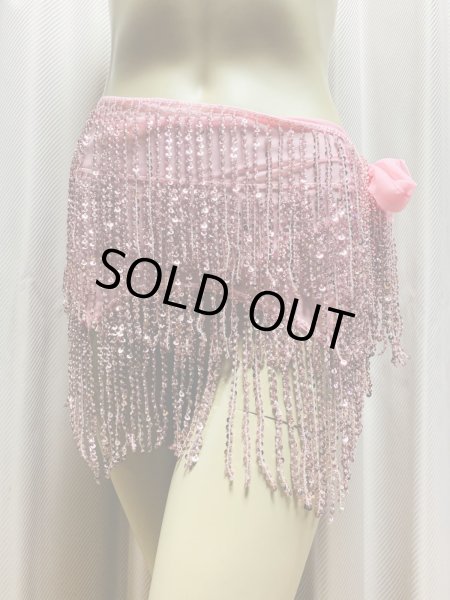 画像6: ビーズ付きスパンコールフリンジヒップスカーフ（ニュアンスカラー） (6)