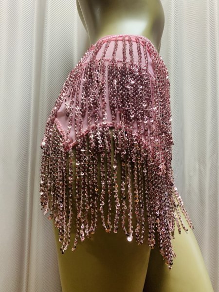 画像7: ビーズ付きスパンコールフリンジヒップスカーフ（ニュアンスカラー） (7)