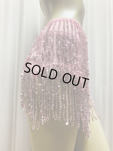 画像7: ビーズ付きスパンコールフリンジヒップスカーフ（ニュアンスカラー） (7)