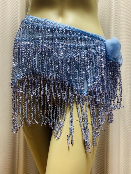 画像2: ビーズ付きスパンコールフリンジヒップスカーフ（ニュアンスカラー） (2)