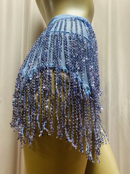 画像3: ビーズ付きスパンコールフリンジヒップスカーフ（ニュアンスカラー） (3)