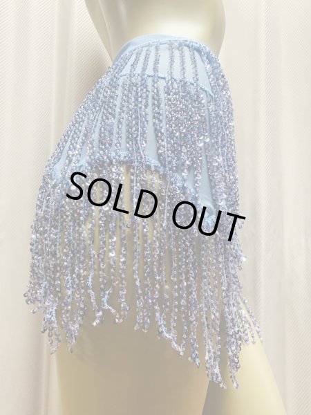 画像3: ビーズ付きスパンコールフリンジヒップスカーフ（ニュアンスカラー） (3)