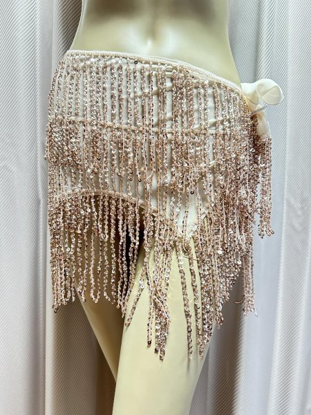 画像1: ビーズ付きスパンコールフリンジヒップスカーフ（ニュアンスカラー） (1)