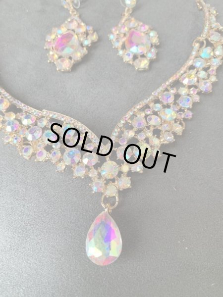 画像2: オリエンタルクリスタルネックレス＆ピアス2点セット (2)