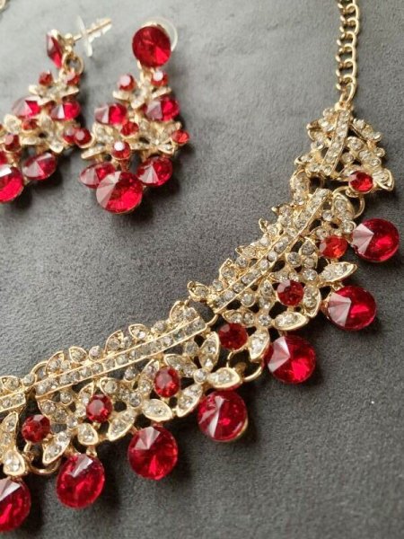 画像4: オリエンタルクリスタルネックレス＆ピアス2点セット (4)