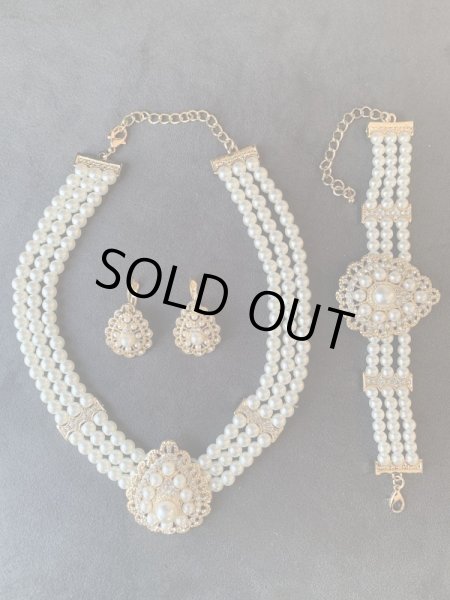 画像1: パールアクセサリー　ネックレス＆ピアス&ブレスセット (1)