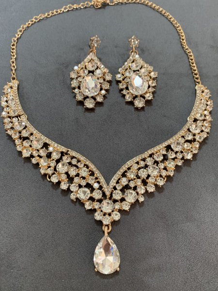 画像2: クリスタルネックレス＆ピアスセット (2)