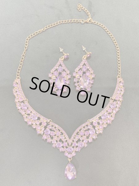 画像1: クリスタルネックレス＆ピアスセット (1)