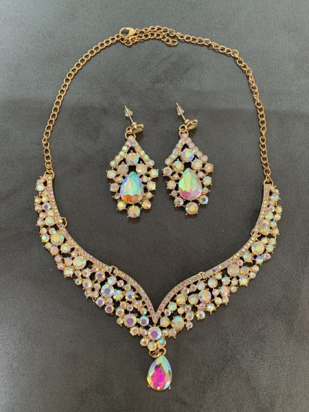 画像1: クリスタルネックレス＆ピアスセット (1)