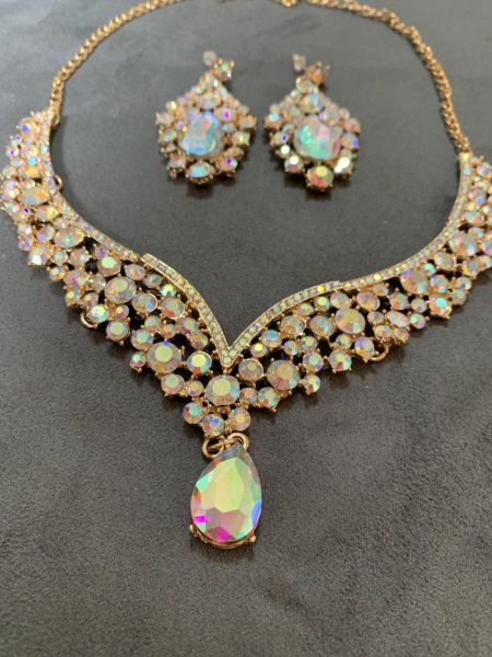 画像2: クリスタルネックレス＆ピアスセット (2)