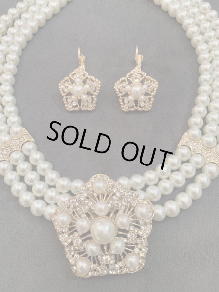 画像2: パールアクセサリーセット(フラワー）　ネックレス＆ピアス&ブレスセット (2)