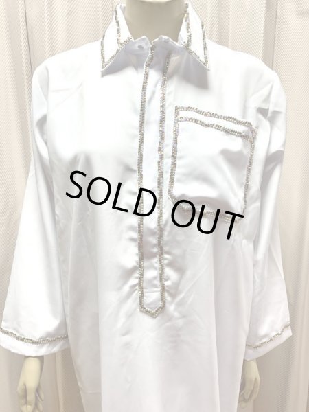 画像3: Hanine特注　白バラディラインストーン付きガラベーヤ(145cm丈・身幅55cm) (3)