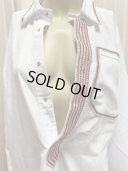 画像7: 白バラディラインストーン付きガラベーヤ(145cm丈・身幅55cm) (7)